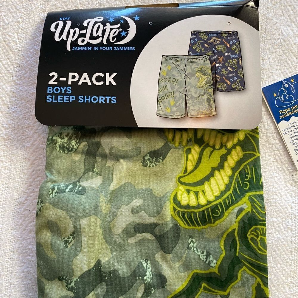 UP-LATE Boys 2-Pack All Day Sleep Shorts -Dino Prints